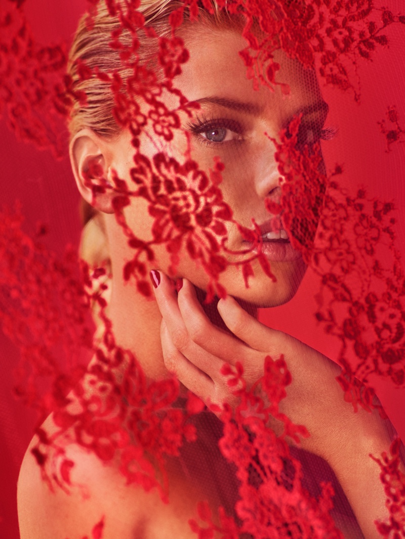 RED BLOODED WOMAN: Charlotte McKinney stuns in a closeup shot with red lace