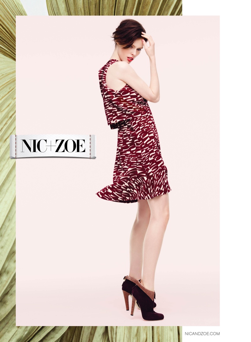 Coco Rocha models a printed shirt and skirt from NIC + ZOE's spring 2016 collection