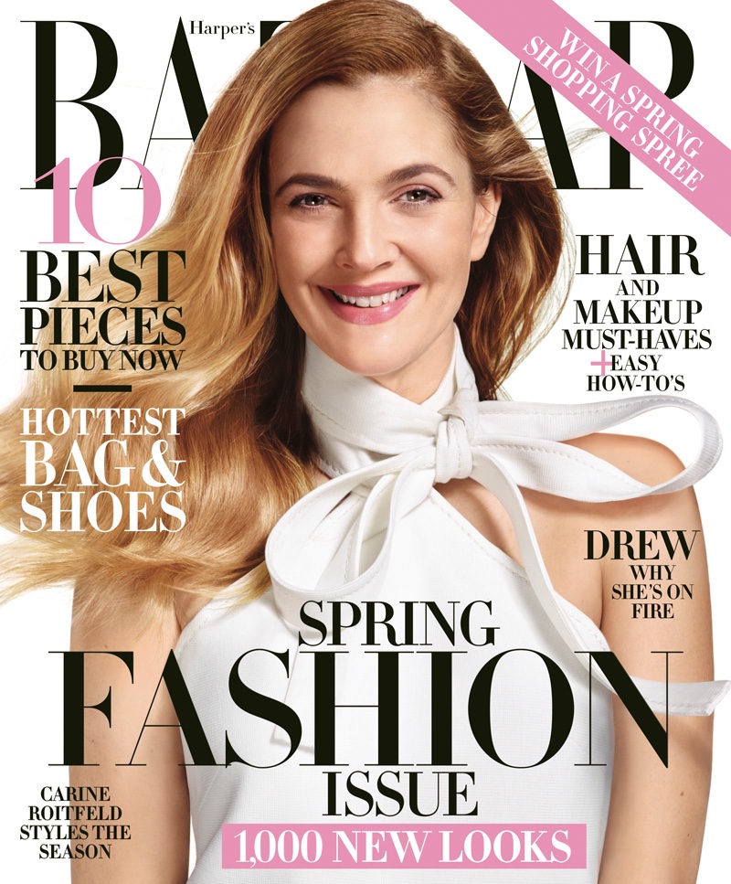 Drew Barrymore on Harper's Bazaar March 2016 cover