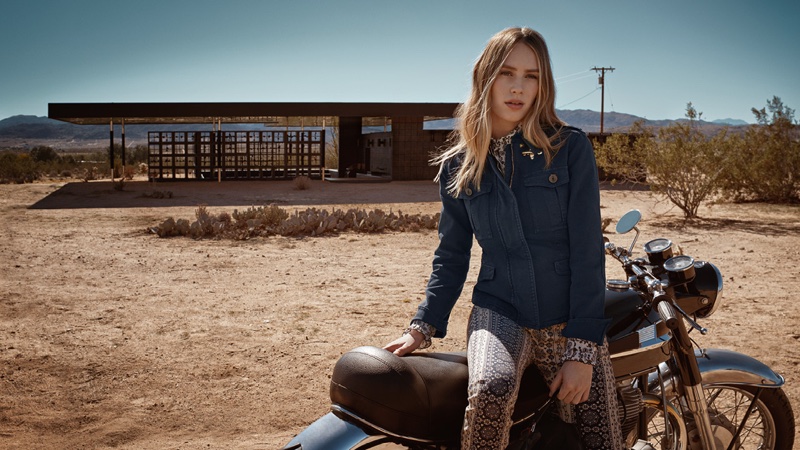 Dylan Penn  wears denim in Fay's spring-summer 2016 campaign