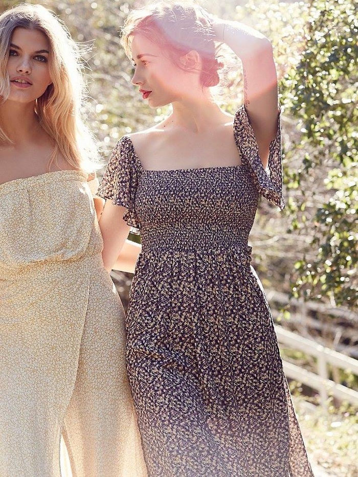 (Left) Flynn Skye Bella Maxi Dress (Right) Free People Louise Printed Midi Dress
