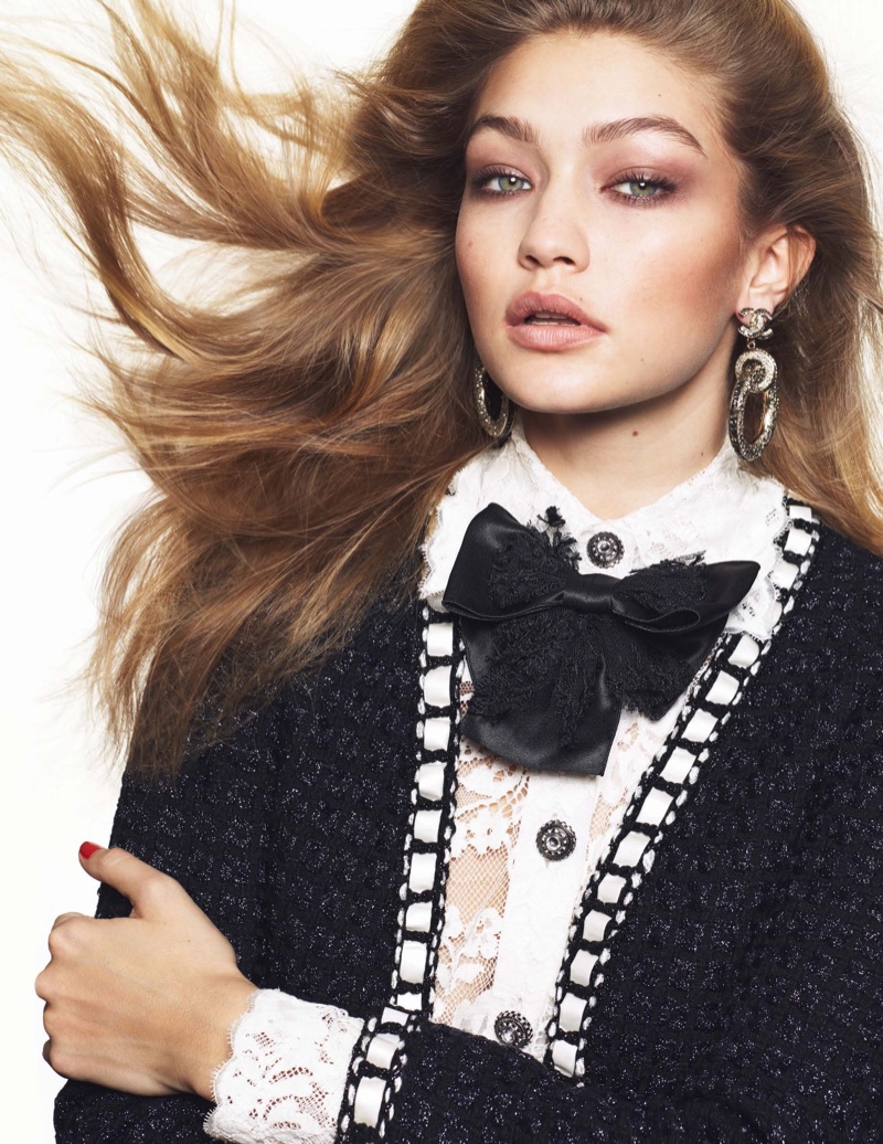 Gigi Hadid turns up the glam with her hair in bombshell waves and bronzed cheeks