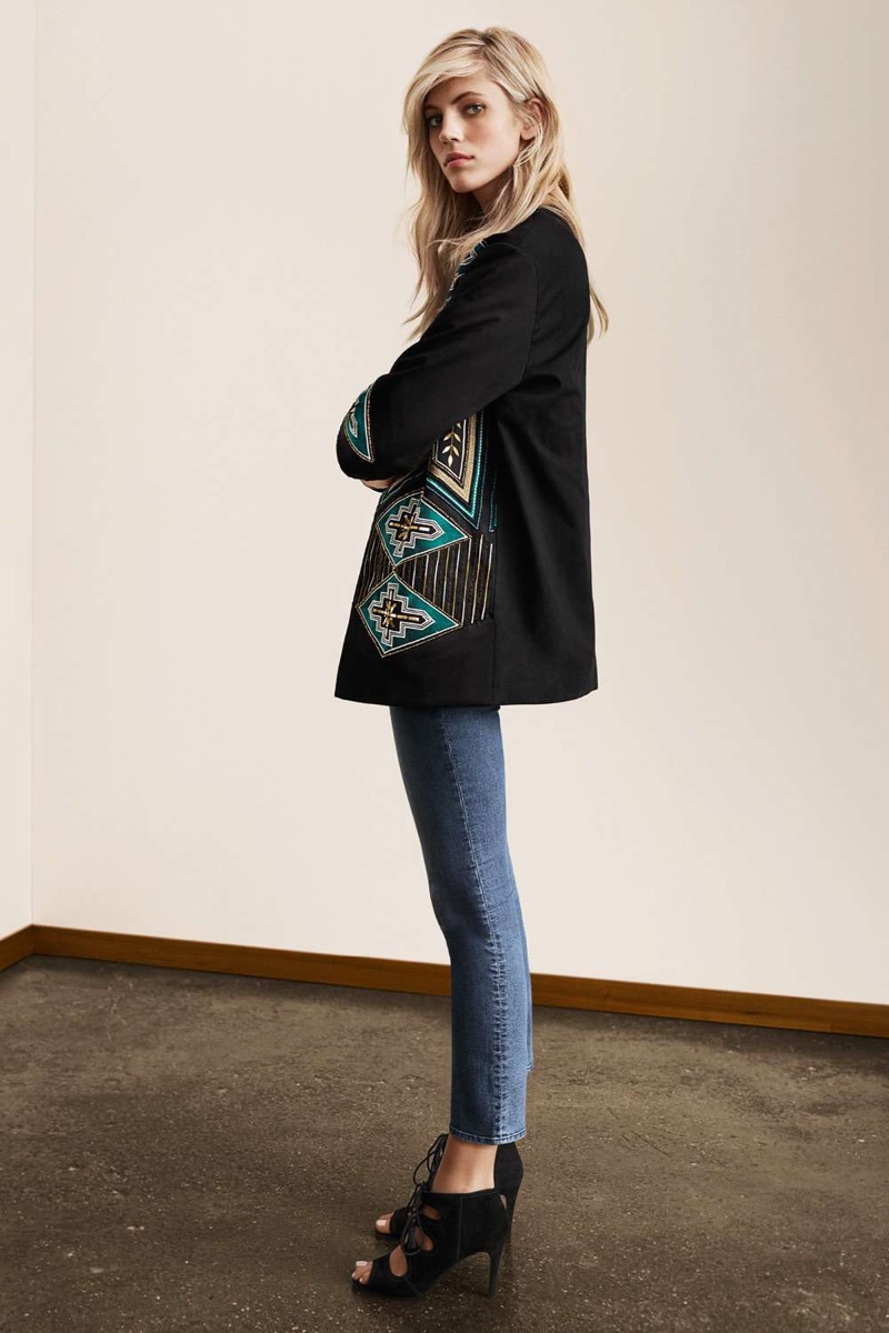 H&M Embroidered Jacket, Ankle-length Slim-fit Pants and Suede Sandals with Lacing