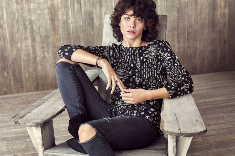 H&M Jacquard-Patterned Top, Slim Regular Jeans, Rings and Bracelets