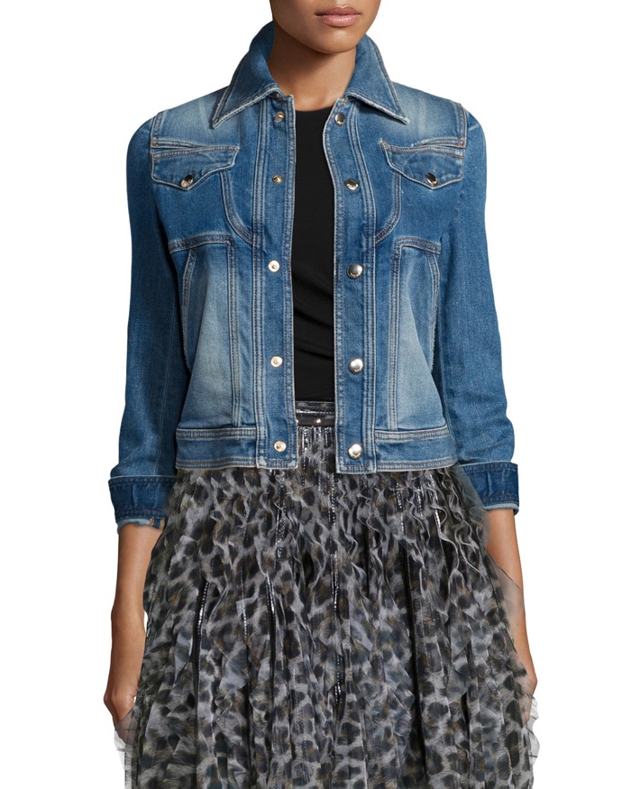 Just Cavalli Stretch Cropped Denim Jacket