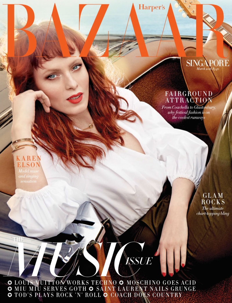 Karen Elson on Harper's Bazaar Singapore March 2016 cover