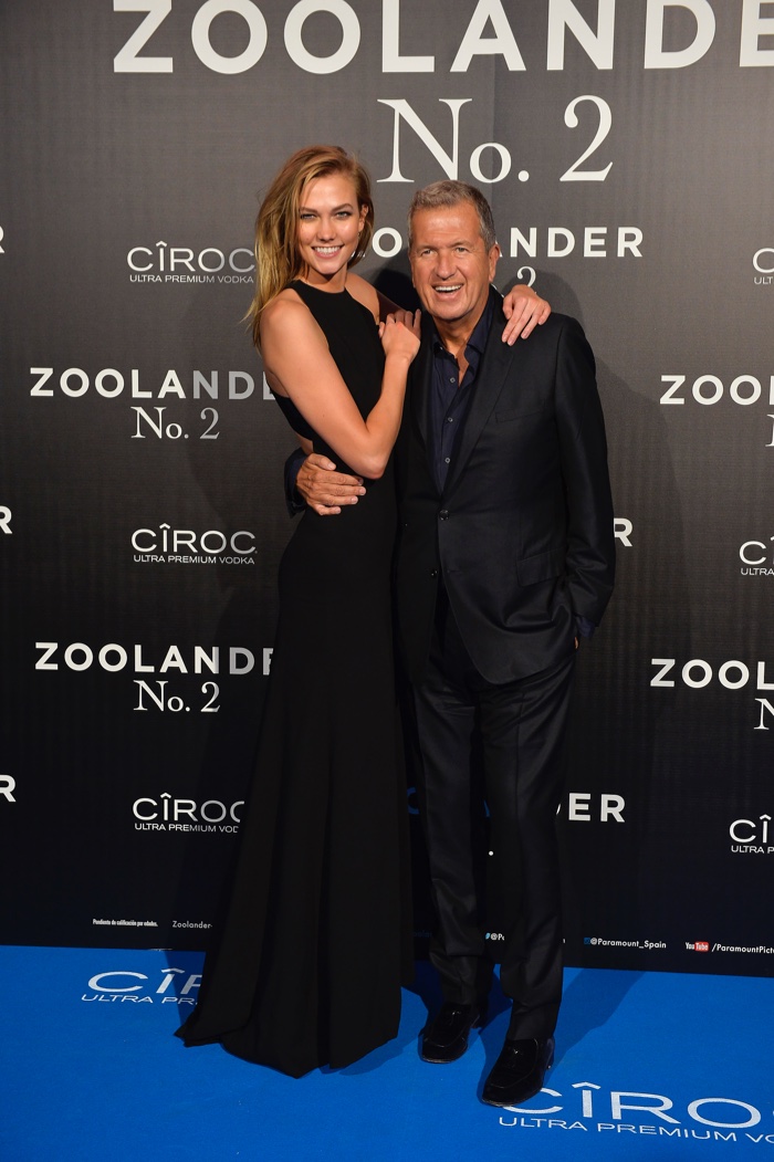 Karlie Kloss and Mario Testino the Madrid, Spain, premiere of Zoolander 2. Photo: Carlos Alvarez/Getty Images for Paramount