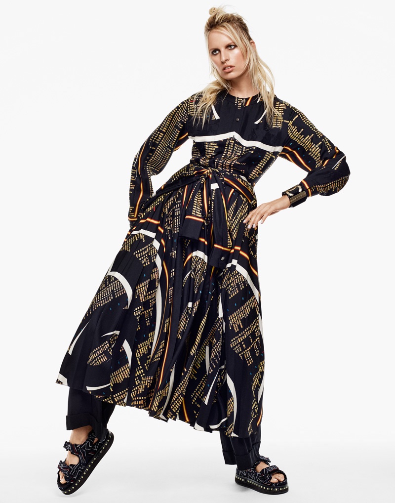 Karolina Kurkova poses in a Chanel dress with digital prints