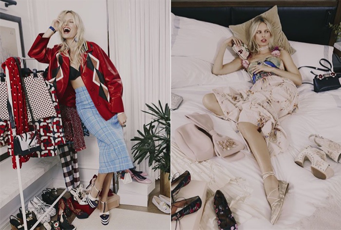Karolina Kurkova poses with the new season bags and shoes in the feature