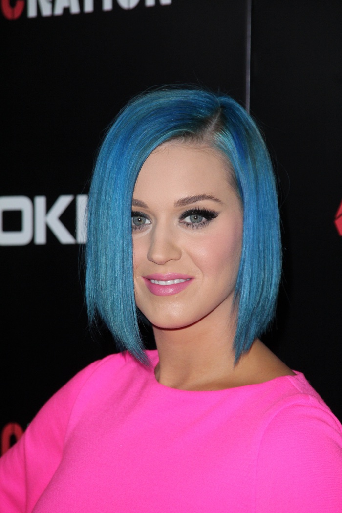 Katy Perry stepped out at a 2012 event with her hair as a short blue bob. Photo: s_bukley / Shutterstock.com