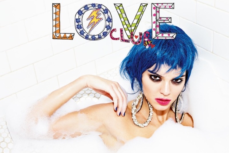Kendall Jenner wears a blue wig in LOVE Magazine. Photo: Carin Backoff