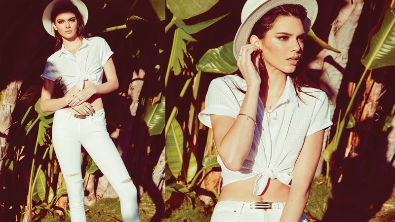 Kendall Jenner wears a boater hat and tie-up shirt in Penshoppe's spring 2016 campaign