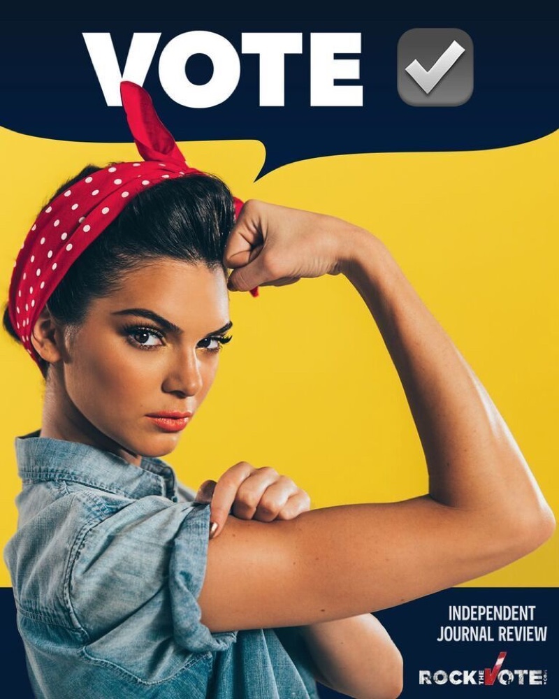 Kendall Jenner poses as Rosie the Riveter for Rock the Vote's 2016 campaign