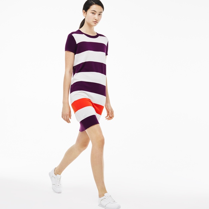 Lacoste Short Sleeve Bold Stripe Sweater Dress