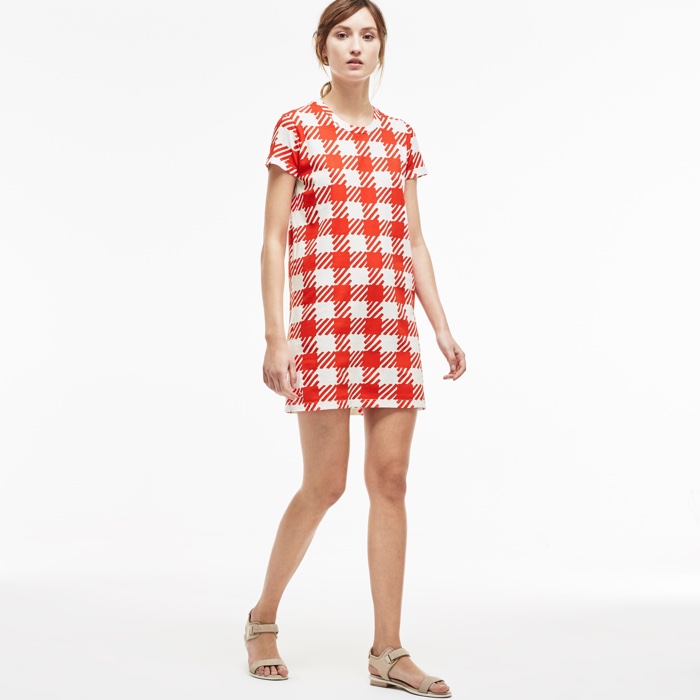 Lacoste Short Sleeve Gingham Print T-Shirt Dress