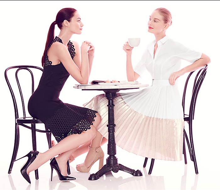 (Left) Lela Rose Sleeveless Circle-Lace Black Mini Dress (Right) Lela Rose Half Sleeve Two-Tone Midi Shirtdress