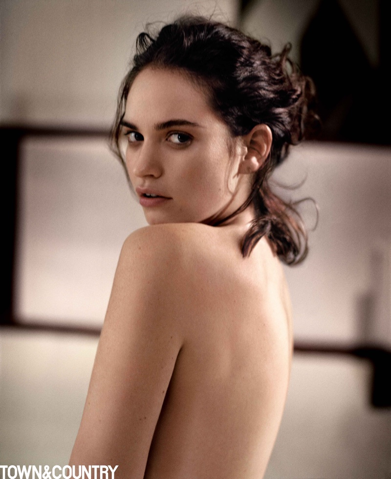 Lily James poses topless for Town & Country's March issue