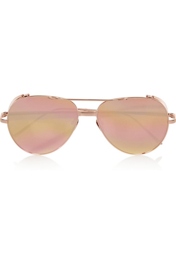 Linda Farrow Aviator Style Rose Gold Plated Mirrored Sunglasses