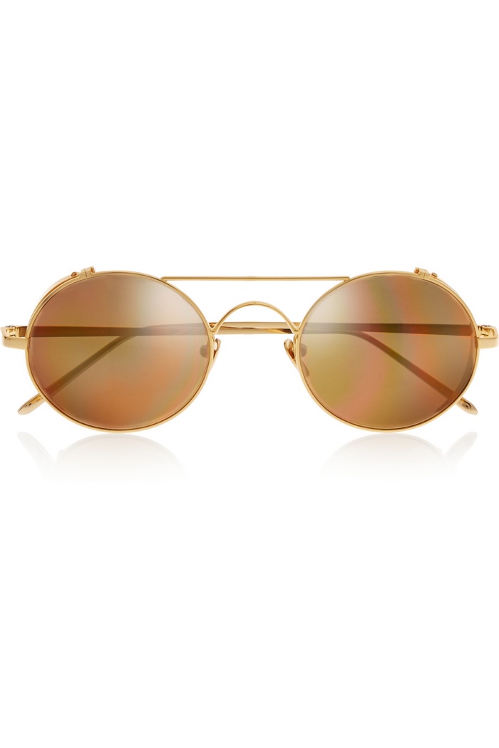Linda Farrow Round Frame Gold Tone Mirrored Sunglasses