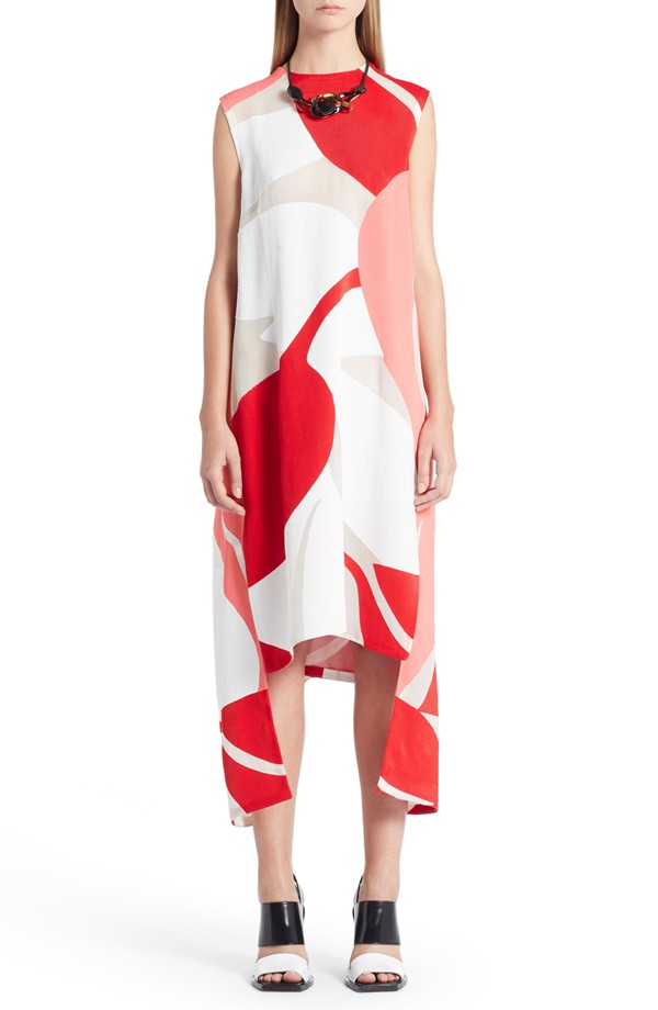 Marni Shadow Print Sleeveless Asymmetric Dress