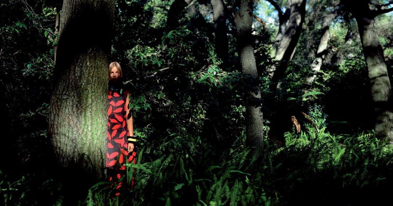 Suvi Koponen wears a leaf printed dress in Marni's spring 2016 campaign