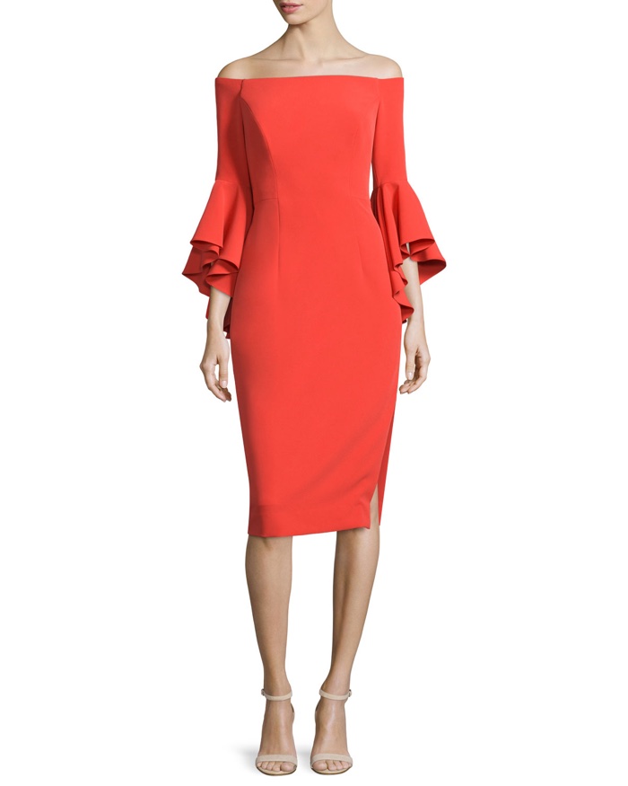 Milly Selena Off-the-Shoulder Red Sheath Dress