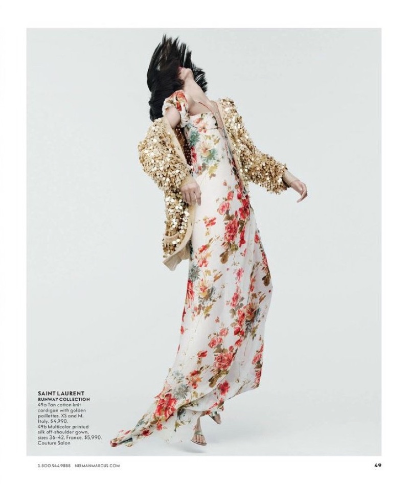 Saint Laurent Gold Cardigan and Multi-Colored Silk Gown