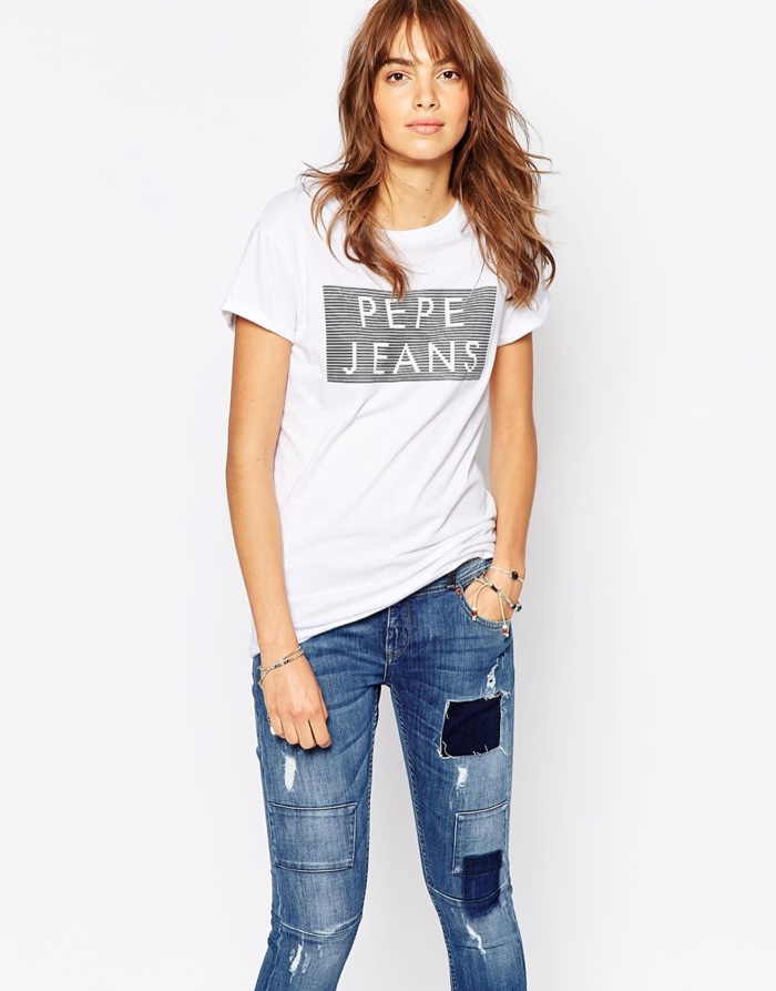 Pepe Jeans Logo T-Shirt with Flock Detail