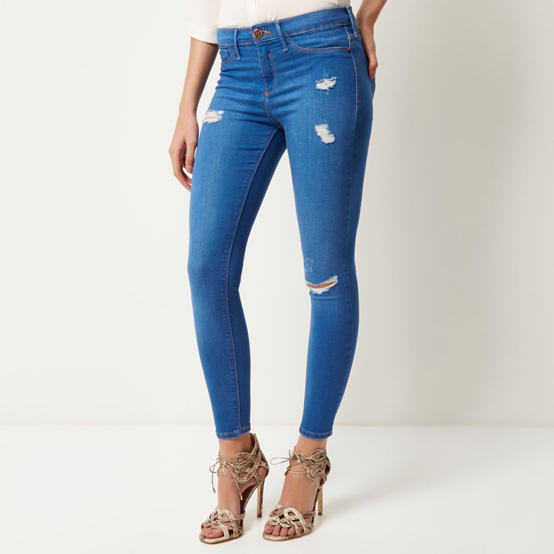 River Island Bright Blue Ripped Molly Jeggings