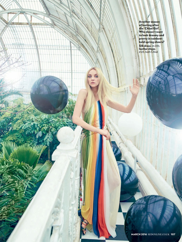 Heather poses in a multi-colored maxi dress by Chloe