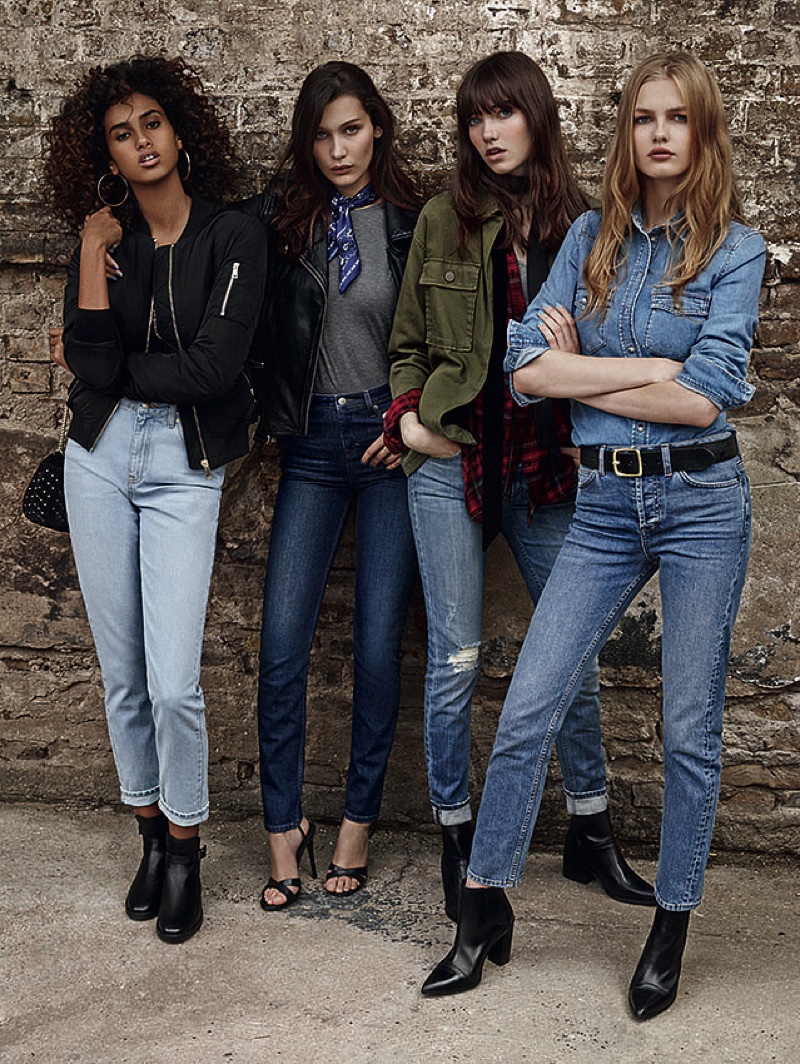 Imaan Hammam poses with for Topshop's spring 2016 denim campaign