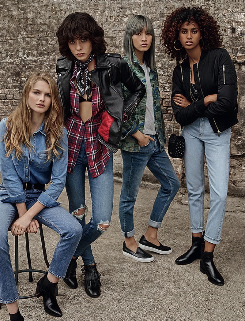 Imaan Hammam poses with for Topshop's spring 2016 denim campaign