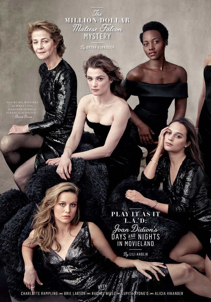 Charlotte Rampling, Brie Larson, Rachel Weisz, Lupita Nyong’o and Alicia Vikander on Vanity Fair 2016 Hollywood Issue cover. Photo: Annie Leibovitz