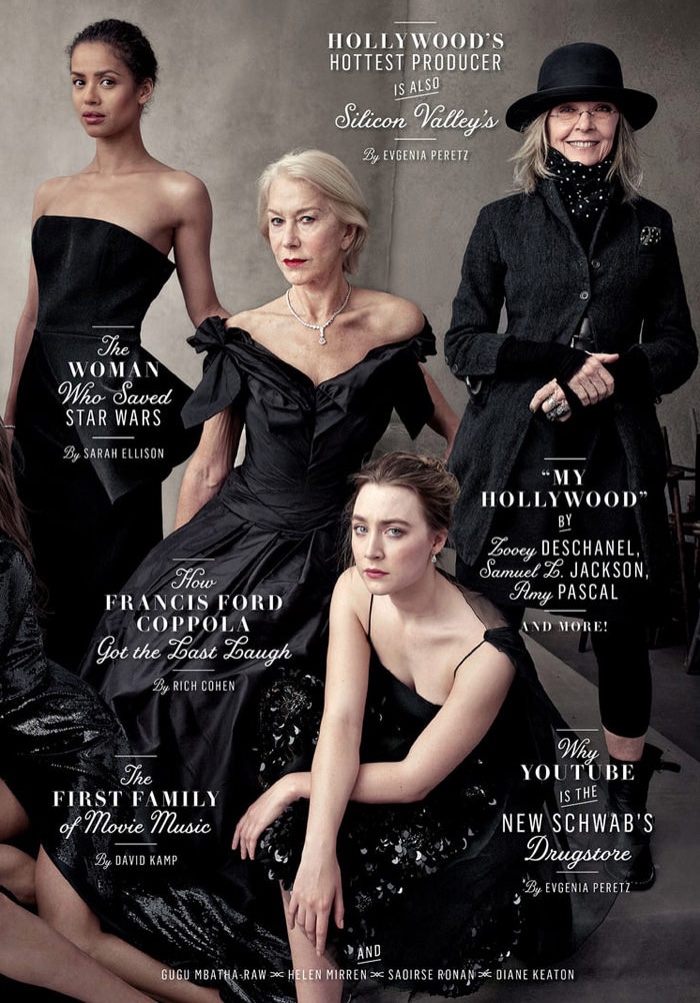 Gugu Mbatha-Raw, Helen Mirren, Saoirse Ronan and Diane Keaton on Vanity Fair 2016 Hollywood Issue cover. Photo: Annie Leibovitz