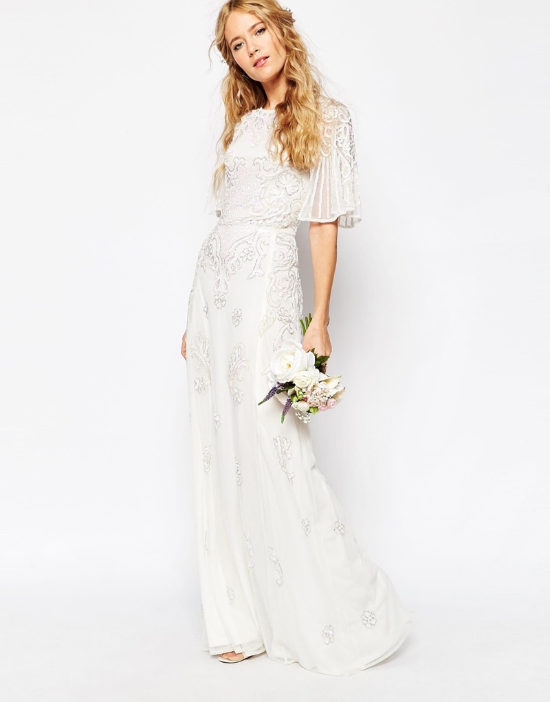 ASOS Bridal Iridescent Flutter Sleeve Wedding Dress