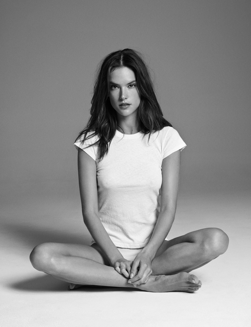 Alessandra Ambrosio poses in the Re/Done x Hanes t-shirt campaign
