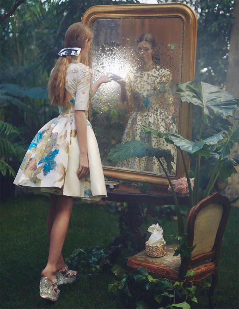 Inspired by Alice in Wonderland, the editorial features dreamy spring dresses
