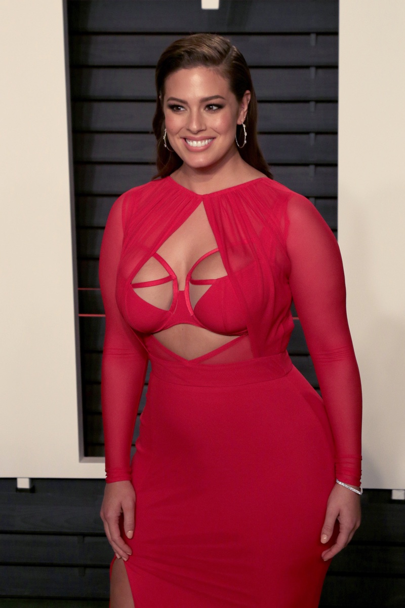 FEBRUARY 2016: Ashley Graham attends the 2016 Vanity Fair Oscar Party wearing a red Bao Tranchi dress. Photo: Helga Esteb / Shutterstock.com