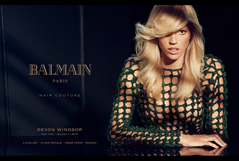 Devon Windsor stars in Balmain Hair Couture's spring-summer 2016 campaign