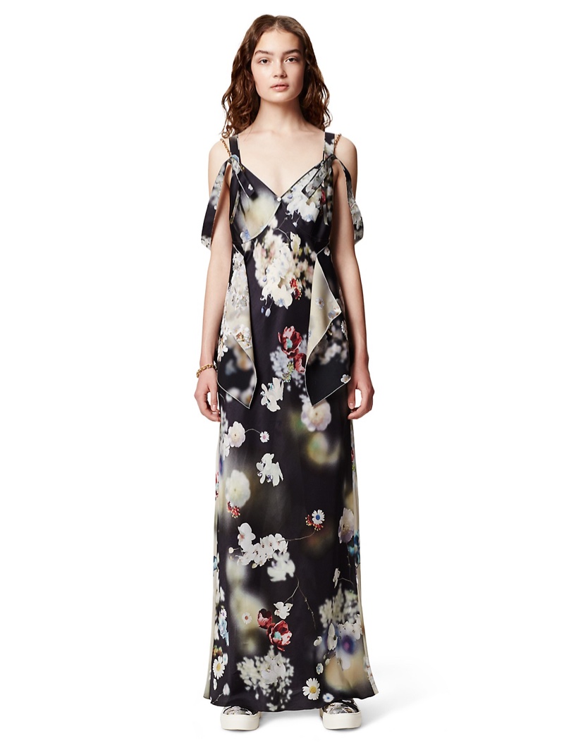 Calvin Klein Collection Blossom Print Silk Deconstructed Slip Dress