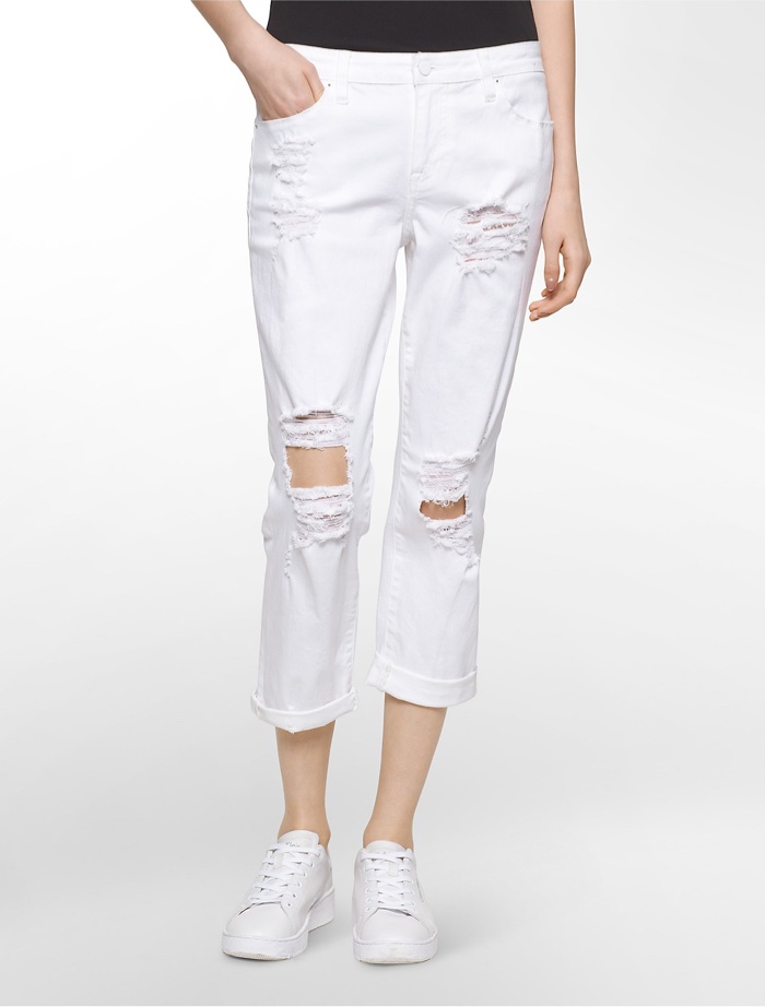 Calvin Klein Jeans Cropped Destroyed Boyfriend Pants