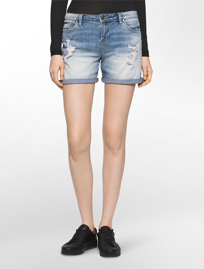 Calvin Klein Jeans Light Wash Destroyed Shorts