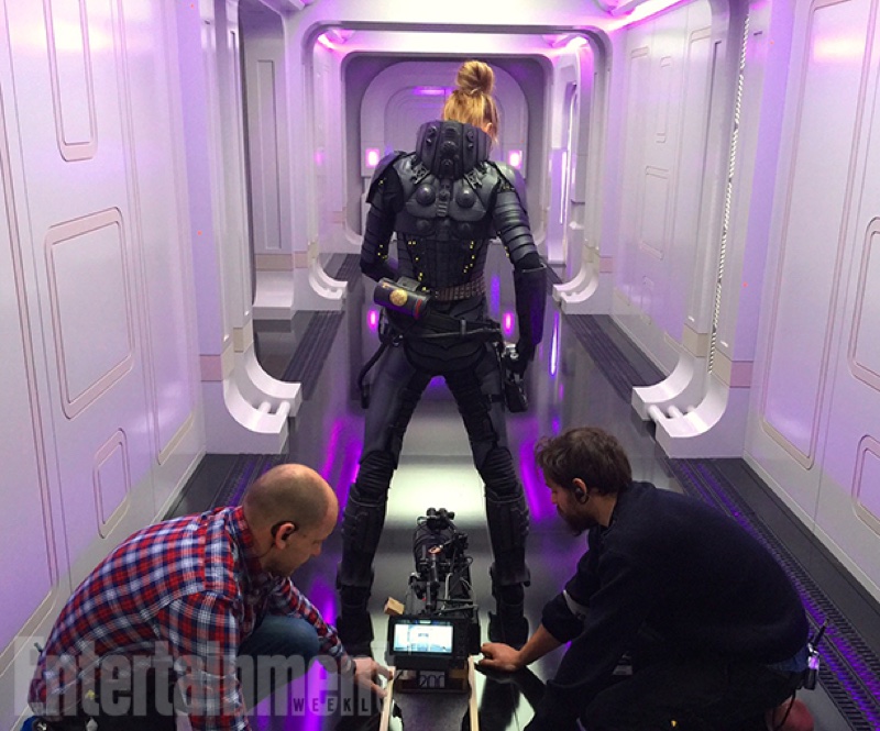 A behind the scenes image from Valerian movie with Cara Delevingne. Photo: EW