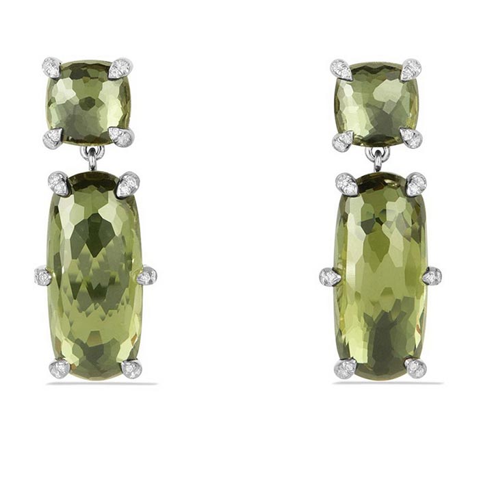 David Yurman Chatelaine Faceted Green Orchid Drop Earrings with Diamonds