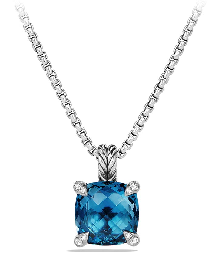 David Yurman Chatelaine Hampton Blue Topaz Pendant Necklace