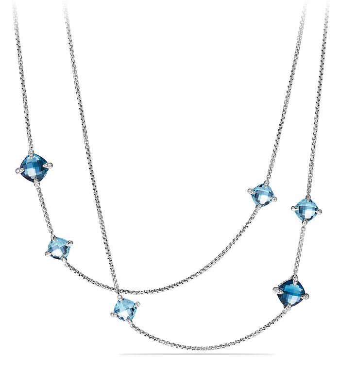 David Yurman Chatelaine Hampton Blue Topaz Station Necklace