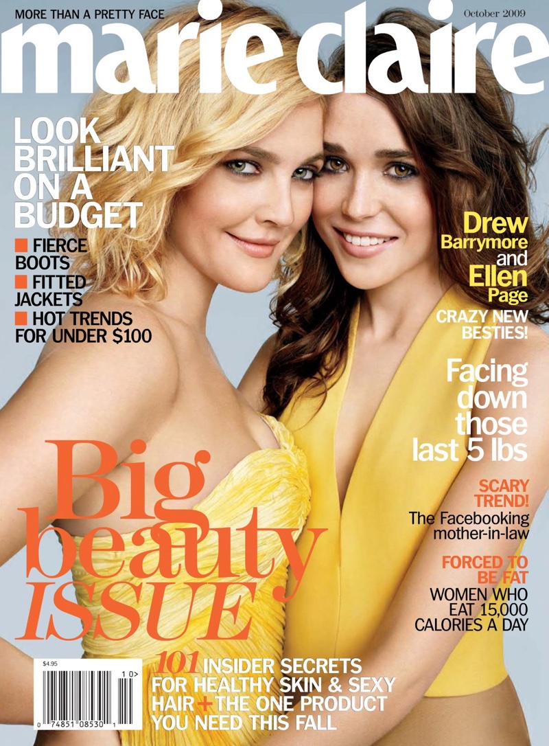Drew Barrymore and Ellen Page on Marie Claire October 2009 Cover