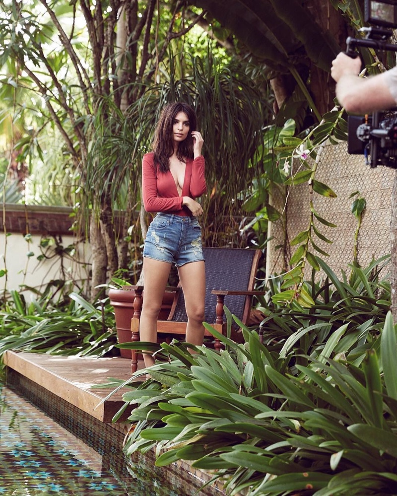 Emily Ratajkowski behind the scenes on Express One Eleven campaign