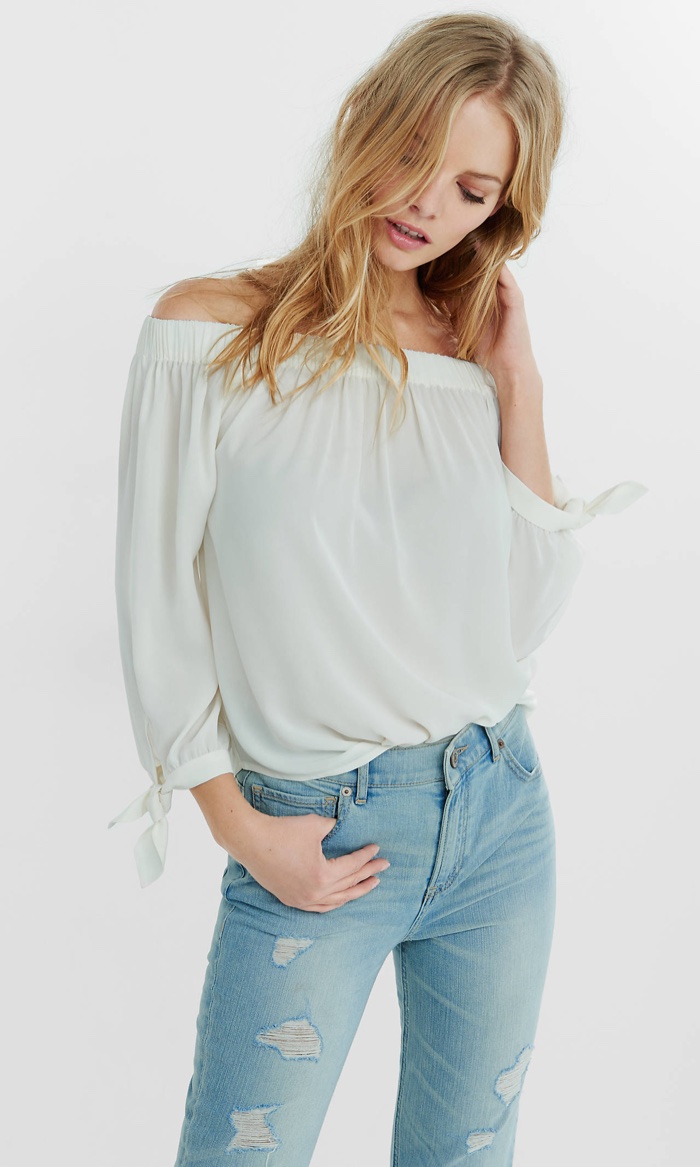 Express Off the Shoulder Blouse with Tied Sleeves
