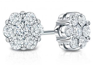 14k White Gold Prong-Set Cluster Round Diamond Earring 